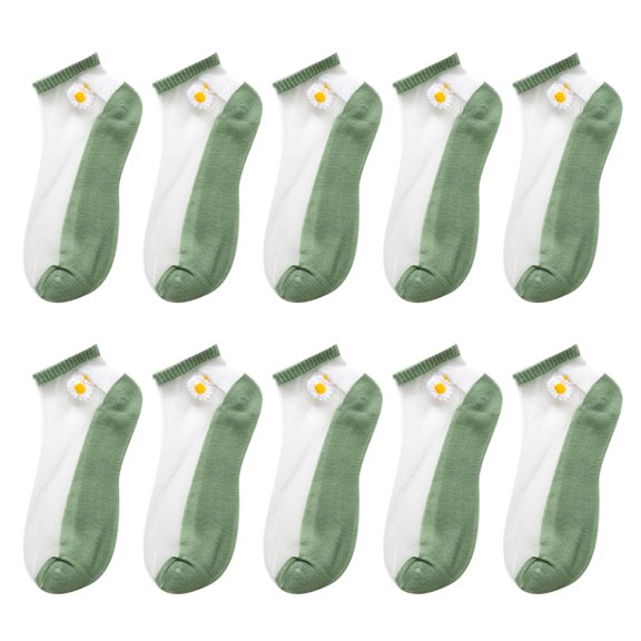 5Pairs Women's Summer Transparent Mesh Thin Elastic Socks Crystal Glass Silk Sheer Short Stockings Socks