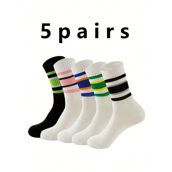 5Pairs Women's Winter Socks: The Ultimate Gift & Stocking Stuffers For Adults | Thick Fuzzy Knit With Rainbow Stripes, Perfect With Shoes