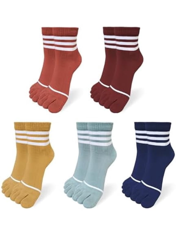 5Pairs Womens Girls Toe Socks Five Fingers Cute Colorful Ankle Athletic Running Toe Seperated