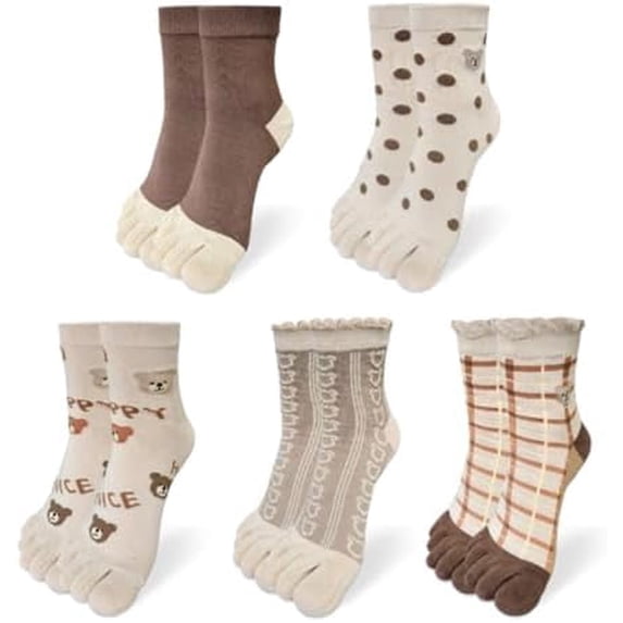 5Pairs Womens Girls Toe Socks Five Fingers Cute Colorful Ankle Athletic Running Toe Seperated