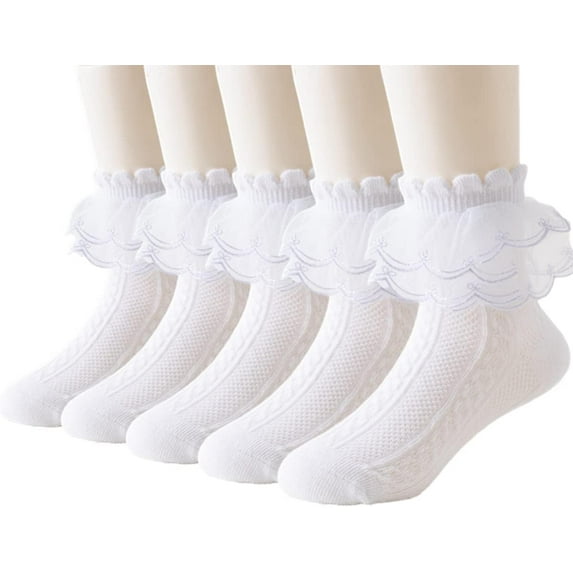 5Pairs of Ruffle Pageant Frilly Socks for Toddler Girls Baby White Lace Ankle Dress Socks Summer Mesh Women Sock