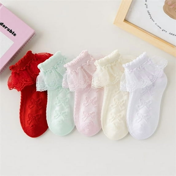 5Pairs/set Kids Girls Socks Lace Ruffle Princess Summer Thin Mesh Children's Socks Cotton Toddler Baby Girl Sock 1-12Y Style1 10-12Y (XL)