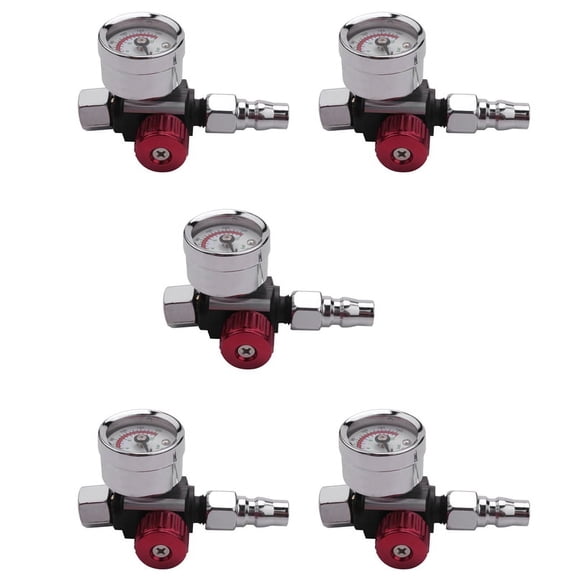 5Pc 1/4 Inch  Mini Air Regulator Valve Tool  Small Tail Pressure Gauge 48 x 60mm with Nozzle for  Tool