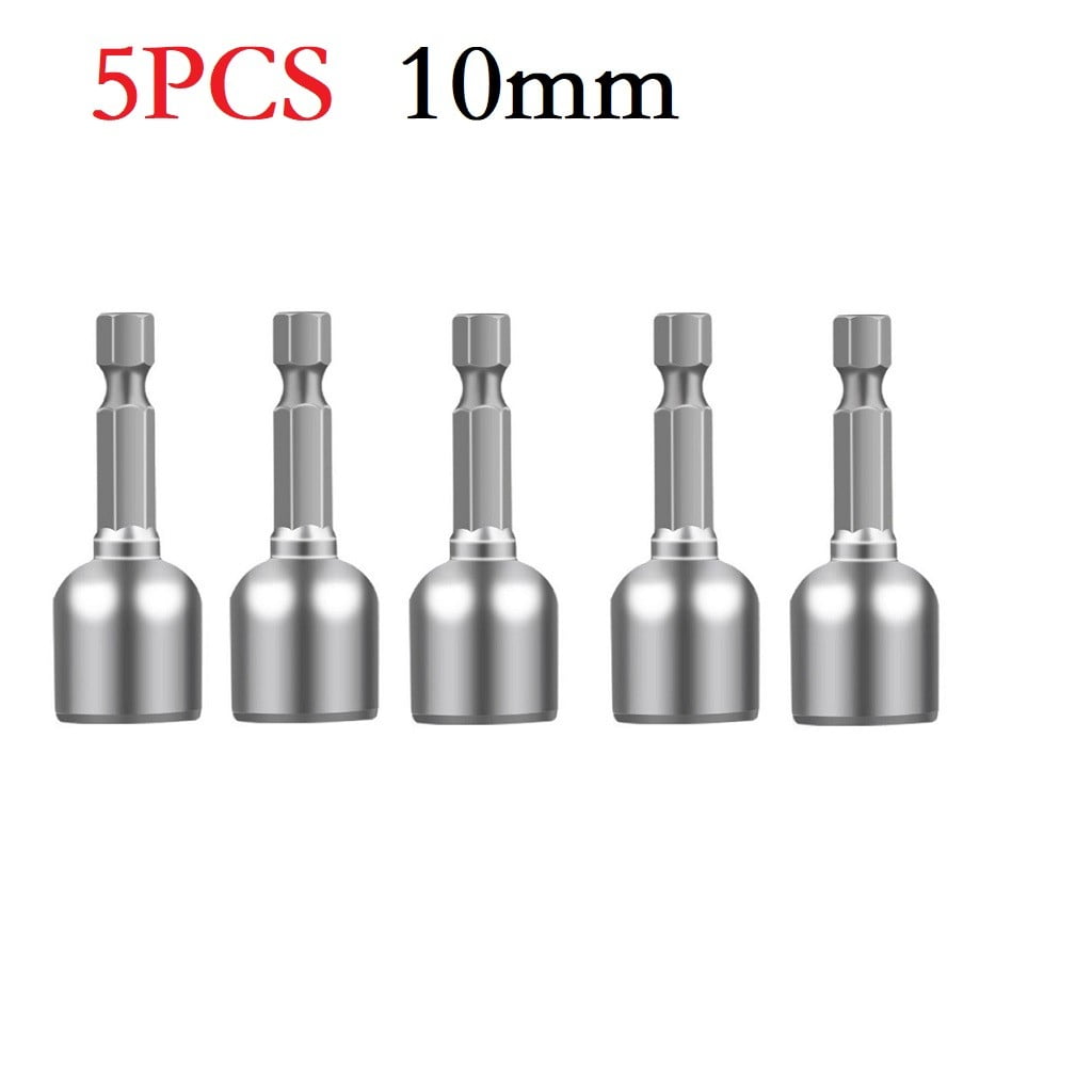 5Pc 6-13Mm Socket Magnetic Nut Screwdriver 1/4\" Hex Shank Electric Drill Bit 5pcs 10mm
