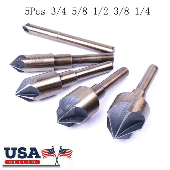 5Pc 82 5 Flute Cobalt Sharp Countersink Drill Bit Metal Wood Chamfer Boring Set