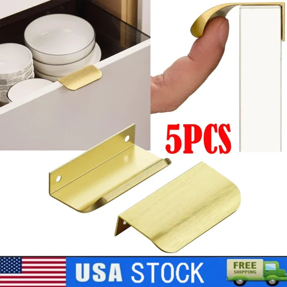 5Pc Cabinet Handle Pull Hardware Finger Edge Pulls Golden Kitchen Cabinet Pull
