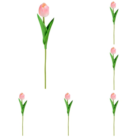 5Pc Clearance Under $3 Artificial Tulips Fake Tulip Pu For Dining Setting Blush Pink Centerpieces Soft Pink Petals (E)