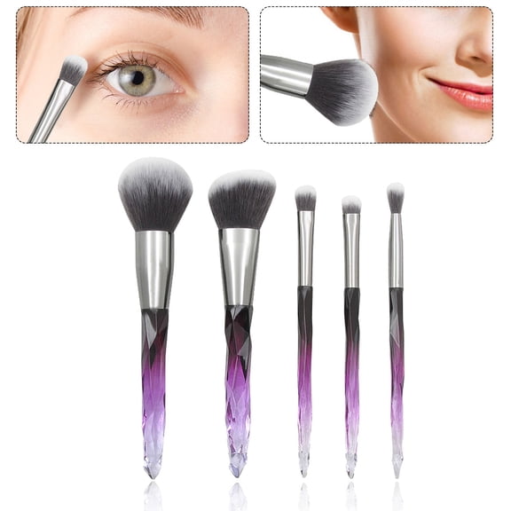 5Pc Crystal Diamond Makeup Brush Set Soft Synthetic Bristles Vegan Cosmetic Brushes Powder Foundation Eyeshadow Lip Concealer Professional Beauty Kit