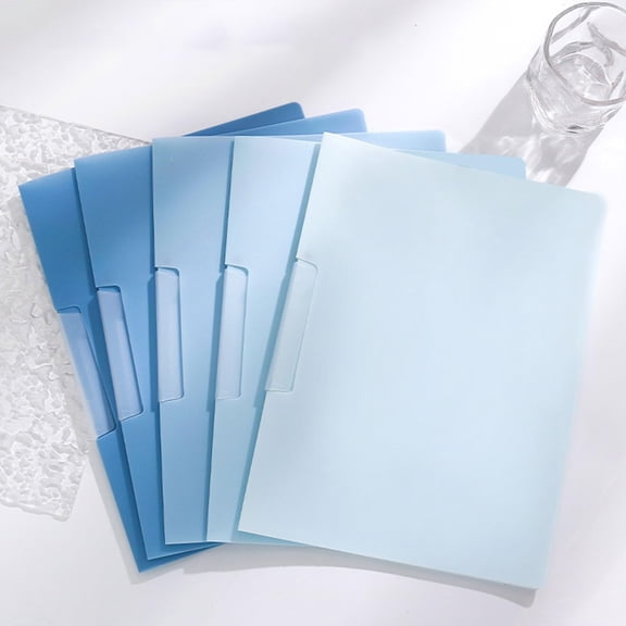5Pc File Folders with Rotating Clamp, A4 Plastic Document Test Paper Organizers, Blue Gradient File Sleeves, 30 Sheets Capacity Presentation Folders for Office, Business, Home, Paperwork