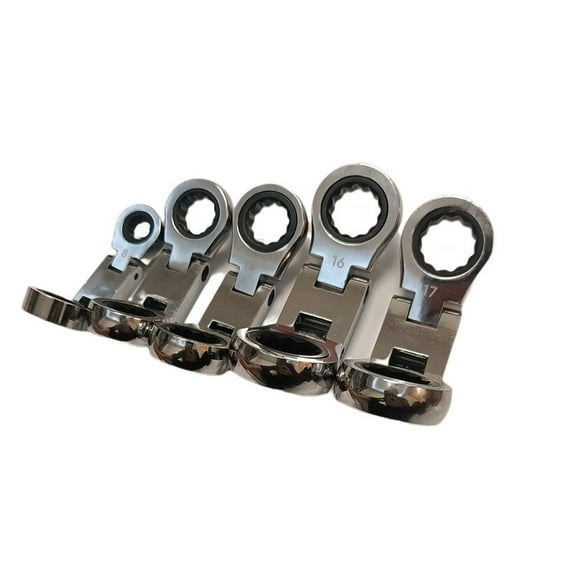 5Pc Flex-Stubby Ratcheting Combination Wrench 12 Point Double End Spanner 8-19Mm