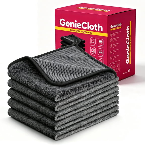 5Pc Genie Cloth Magic Cloth,Streak-Free & Lint-Free Guaranteed Genie Magic Cleaning Cloth,Tough On Grunge Genie Magic Cleaning Cloth 5-Pack,Machine Washable/Reusable Works On 50+ Surfaces