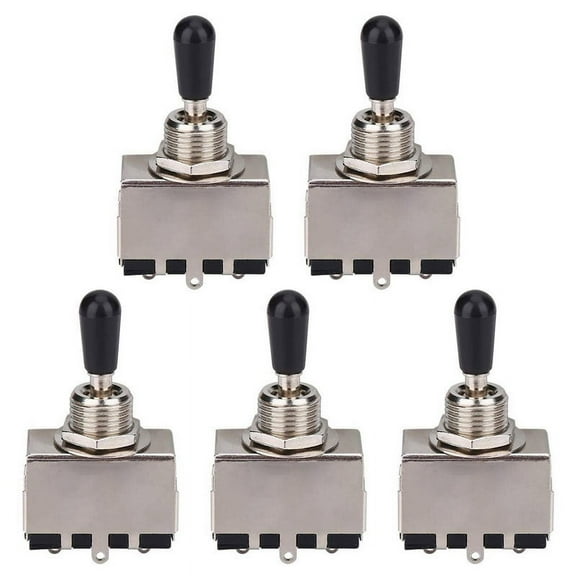 5Pc Guitar 3 Way Toggle Switch, Metal Enclosed 3 Way Selector Switch with Black Tip Knob for Lp Style Electric Guitar