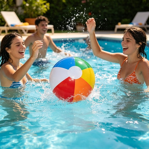 5Pc Inflatable Rainbow PVC Beach Sphere, Waterproof Volleyball for Pool, Beach Ball Decor Hawaiian Seaside Ornament, Summer Pool Bash Backyard Coastal Gathering Birthday Holiday Festival