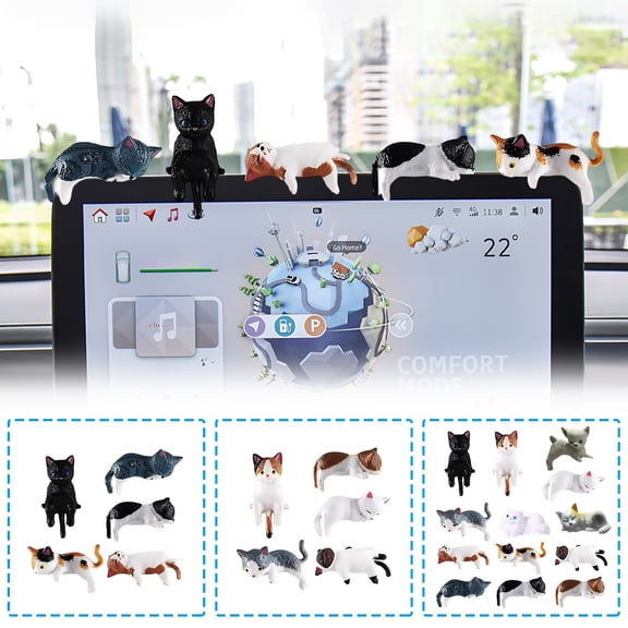 5Pc Mini Cat Figurines,Desk Cats,Desk Figurines,Computer Monitor Decorations,Car Dashboard Decoration, Mini Cats Ornament For Computer Monitor Mirror Home Desk Office