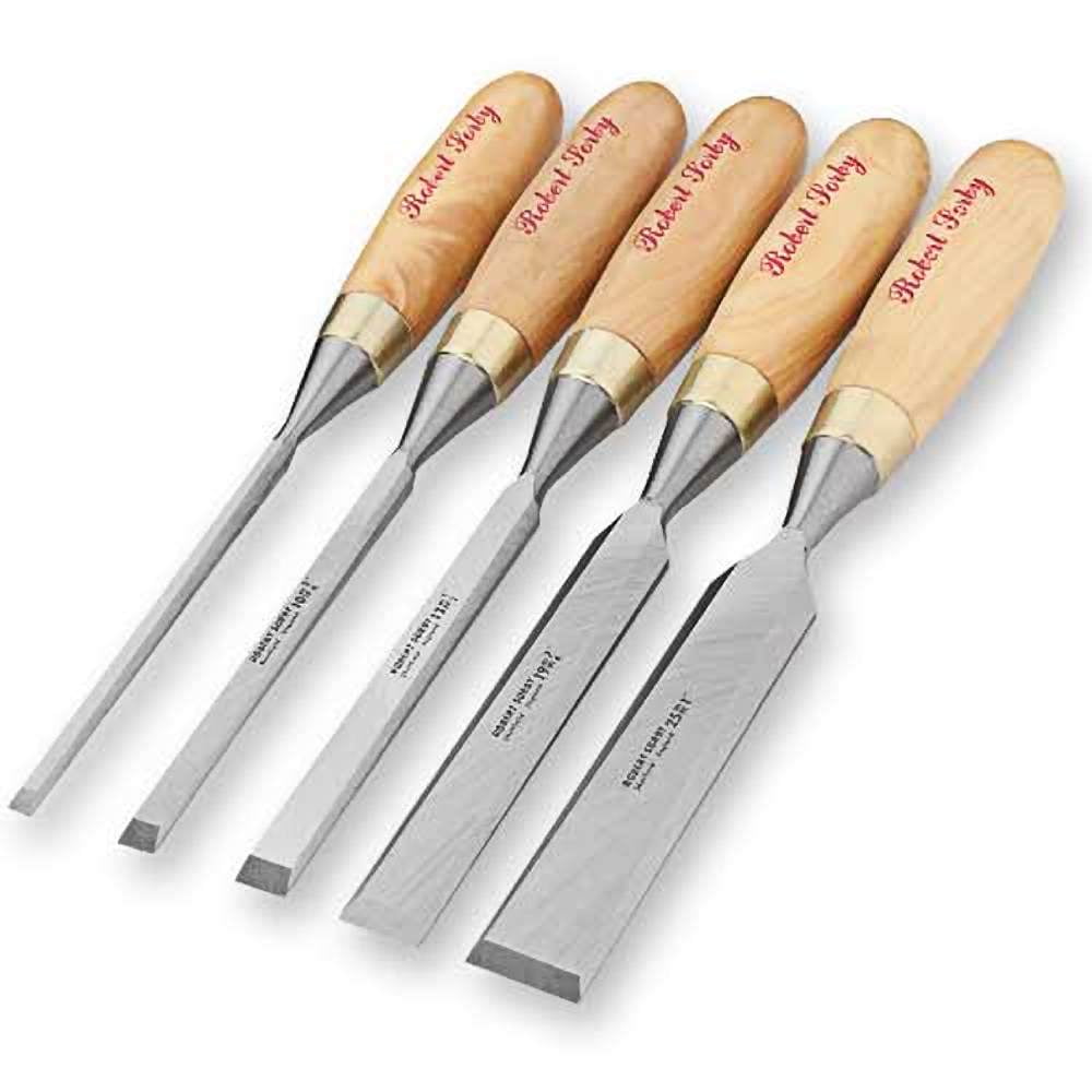 5Pc. Robert Sorby #5510 Gilt Edge Boxwood Chisel Set