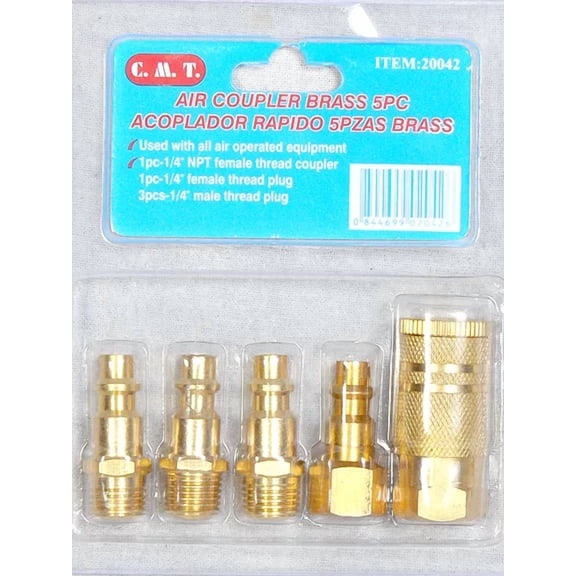 5Pc Solid Brass Quick Couper Set Connector Air Hose Fittings Disconnect