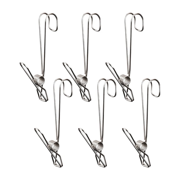 5Pc Stainless Steel Clip with Hook,Metal Laundry Clips,Windproof Clothes Clothespins with Hooks for Hanging Towels Quilts Socks,Multi Purpose Utility Clips for Organizing Storage,4.33 inch(Silver)