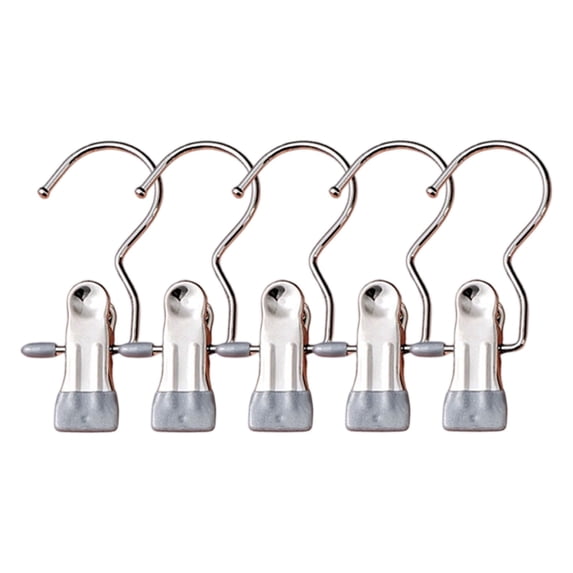 5Pc Stainless Steel Clips,Portable Space Saving Pants Hangers with Clips, Clothes Hanging Clips with Non-slip Coated for Jeans Pants Skirts,Closet Organizers and Storage,4.52 inch(Grey)