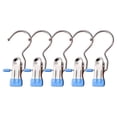 thumbnail image 1 of 5Pc Stainless Steel Clips,Portable Space Saving Pants Hangers with Clips, Clothes Hanging Clips with Non-slip Coated for Jeans Pants Skirts,Closet Organizers and Storage,4.52 inch(Blue), 1 of 9