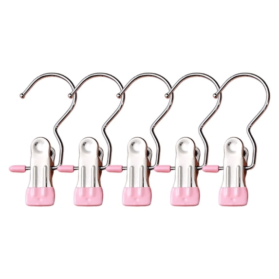 5Pc Stainless Steel Clips,Portable Space Saving Pants Hangers with Clips, Clothes Hanging Clips with Non-slip Coated for Jeans Pants Skirts,Closet Organizers and Storage,4.52 inch(Pink)