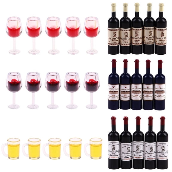 5Pcs 1:12 Dollhouse Miniature Wine Cup Beer Mug Wine Bottle Model Doll Decor Toy