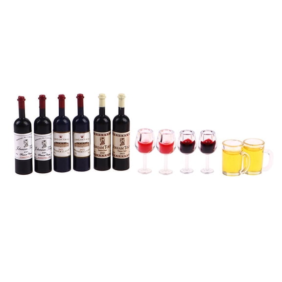 5Pcs 1:12 Dollhouse Miniature Wine Cup Beer Mug Wine Bottle Model Doll Decor Toy