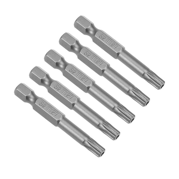 5Pcs 1/4" Hex Shank 50mm Length Magnetic Torx Security Head T27 Screwdriver Bit S2 Alloy Steel