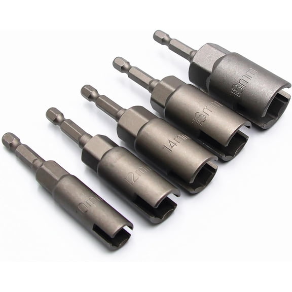 5Pcs 1/4 Inch Power Wing Nut Driver Bits, Hex Shank Nut Driver, Slot Wing Nuts Drill Bit Socket Wrenches Tools for Panel Nuts Screws Eye C-Hook Bolt Q-Hanger (10/12/14/16/18mm)