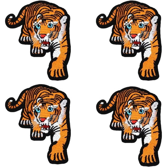 5Pcs 102 x 85MM Dark Orange Tiger Iron on Patches Animal Embroidered Patch Wildlife Sew on Repair Applique Emblem Bulk for Sewing Making Hat Clothes Bag Jeans Shirt Backpack Christmas Supply