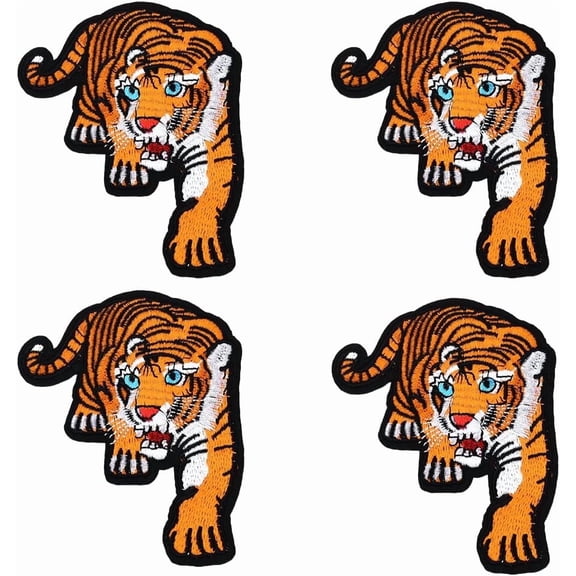 5Pcs 102 x 85MM Dark Orange Tiger Iron on Patches Animal Embroidered Patch Wildlife Sew on Repair Applique Emblem Bulk