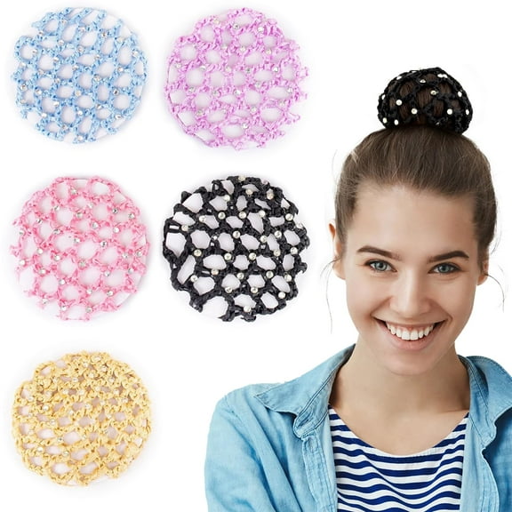 5Pcs/10Pcs  Handmade Crochet Bun Cover Snood Hair Net Pearls Decor Elastic Hair Net hair Accessories For Ballet Dance Skating