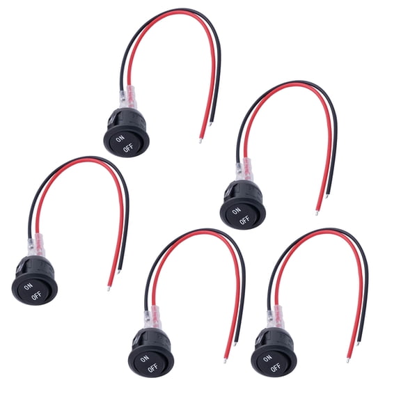 5Pcs 12V Round Rocker Switch AC 6A/250V 10A/125V SPST 2 Pin 2 Position On/Off TAPDRA Accessory Part