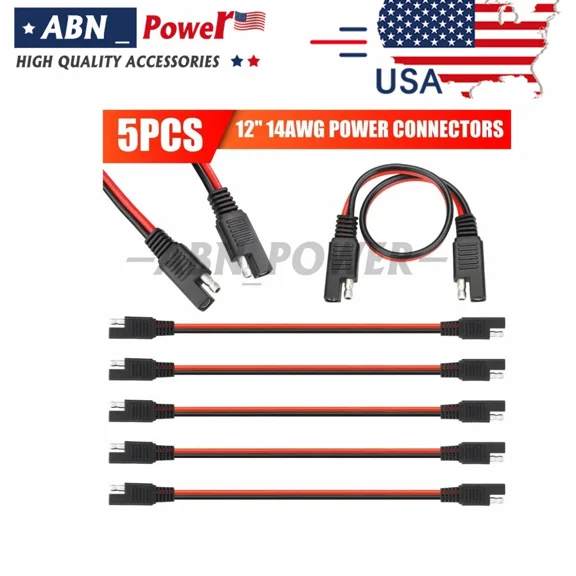 5Pcs 14 Gauge 12" Power Connectors Cable 2 Pin Quick Disconnect Polarized Wire