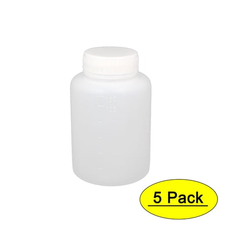 5Pcs 150ml Plastic Wide Mouth Laboratory Reagent Bottle Sealling Bottle White