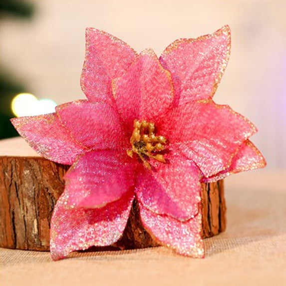 5Pcs/15Pcs/30Pcs Christmas Poinsettia Artificial Flowers Decorations 5.1" Christmas Tree Wreaths Garland Decoration Glitter Flowers Picks Decor for Xmas New Year Wedding Party Ornaments