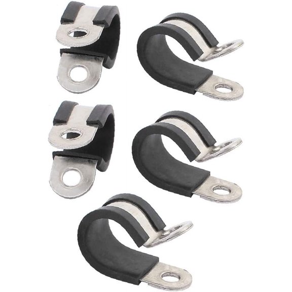 5Pcs 15mm Dia Rubber Lined R Shaped Stainless Steel Hose Pipe Clips Clamp Cable(5Pcs 15mm Dia in gomma rivestita in acciaio inox a forma di tubo RPE Clips Clamp Cable