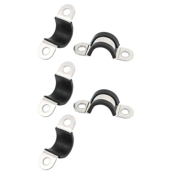 5Pcs 15mm Dia Rubber Lined U Shaped Stainless Steel Pipe Clips Hose Tube Clamp