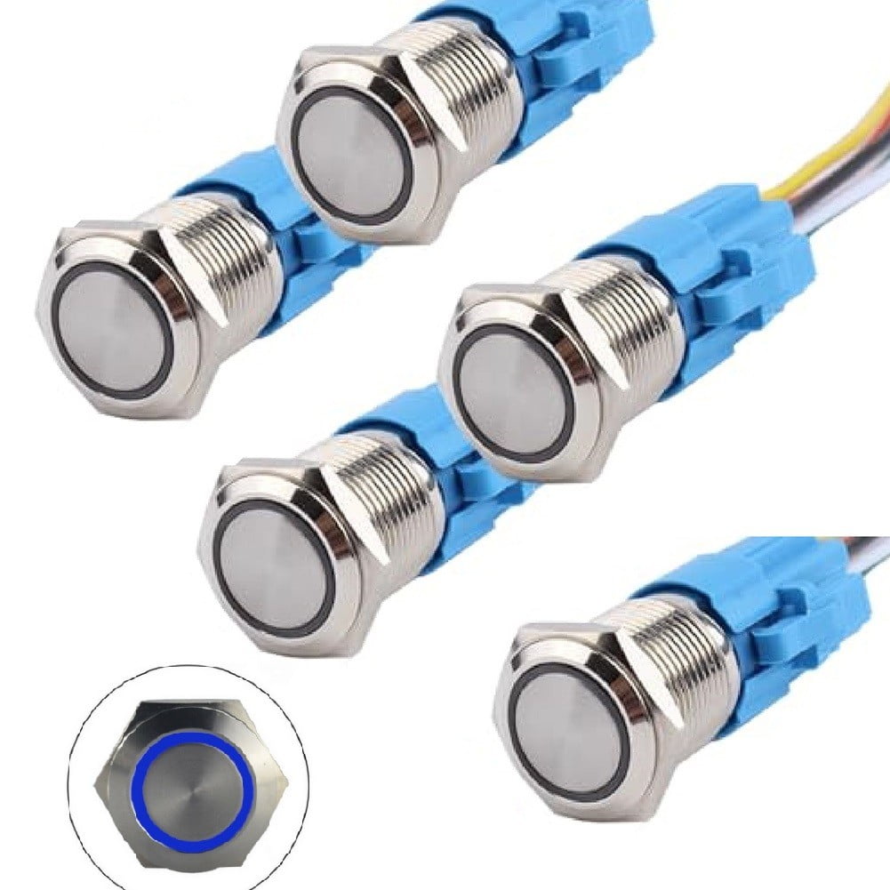 5Pcs 16mm Metal Momentary Push Button Switch 12V-24V ON-Off with Ring ...