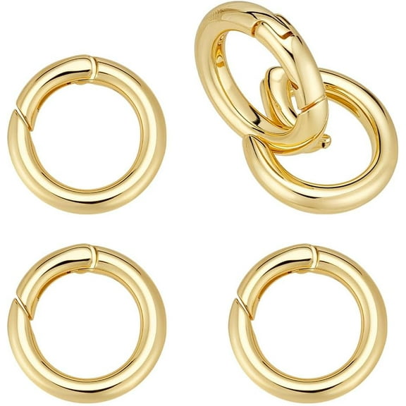 5Pcs 18K Gold Plated Spring Gate Rings Brass Round Clips Keyrings Snap Buckle Clasps O Rings Carabiners Trigger for Bracelet Necklace Keychains Jewelry Making DIY Craft