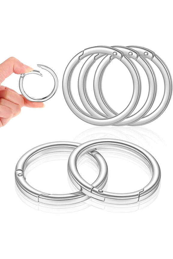 5Pcs 2 Inch Metal O Ring, Large Silver Metal Keychain Ring Round Carabiner Clip Flat Spring O Rings for Purse Strap Handbag Key Chain Hooks DIY Crafts