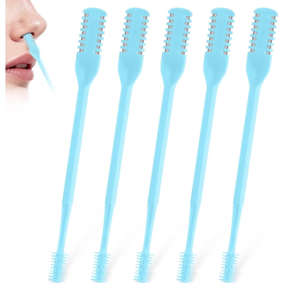 5Pcs 2-in-1 Nasal Hair Cutter, Double-Sided Nose Trimmer Upgrade, 360 Rotating Manual Portable with Soft Cleaning Brush for Women and Men (Blue)