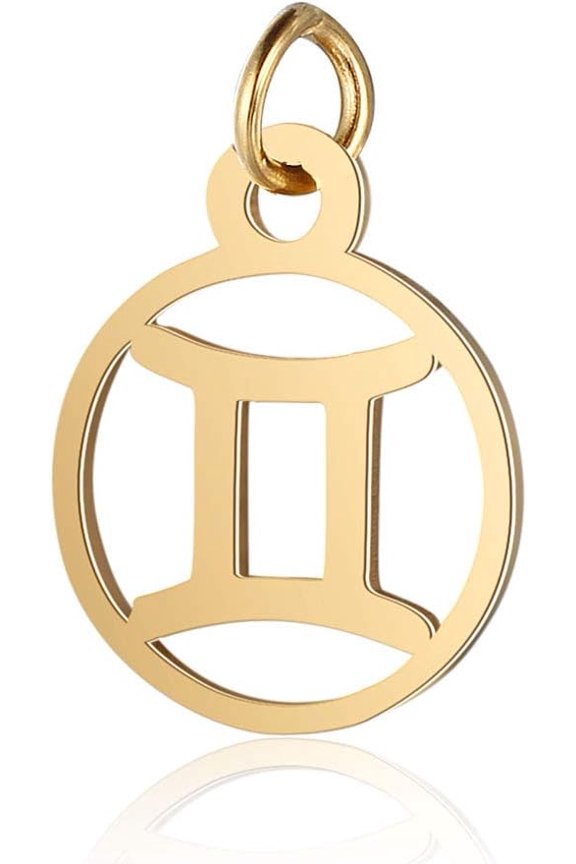 5Pcs 201 Stainless Steel Charms with Jump Rings Polished Flat Round with Constellation Golden for Women Birthday Festival Elegant Gifts Personalized Jewelry Gemini 13x11x1mm Hole: 2.5mm
