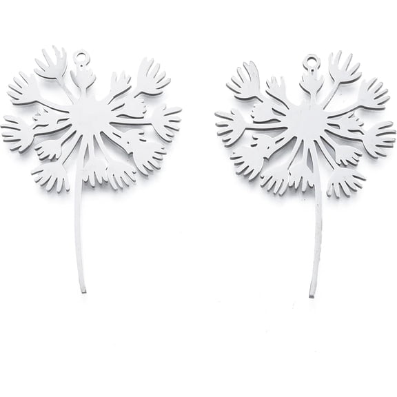 5Pcs 201 Stainless Steel Dandelion Pendants Dandelion Charm Stainless Steel Color Jewelry Making Charms for Women Birthday Festival Elegant Gifts Personalized Jewelry 43x29x1mm Hole: 1.6mm
