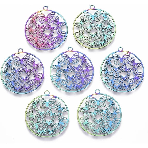 5Pcs 201 Stainless Steel Filigree Pendants Jewelry Making Pendant Charms Ring with Butterfly for Women DIY Necklace Bracelet Earring Jewelry Craft Making 22.5x20.5x0.4mm Hole: 1.5mm