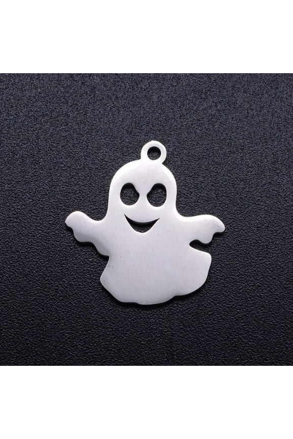 5Pcs 201 Stainless Steel Ghost Charms 18x17x1mm Metal Spirit Pendants Theme With 1.5mm Hole for Crafting and Accessories