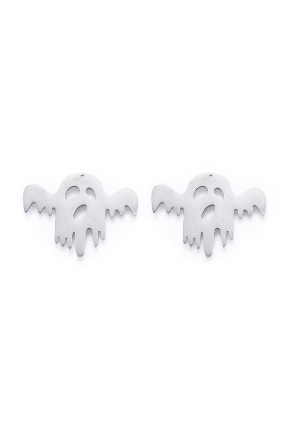 5Pcs 201 Stainless Steel Ghost Pendants Halloween Style Pendant Charm Stainless Steel Color Jewelry Findings for Women Birthday Festival Elegant