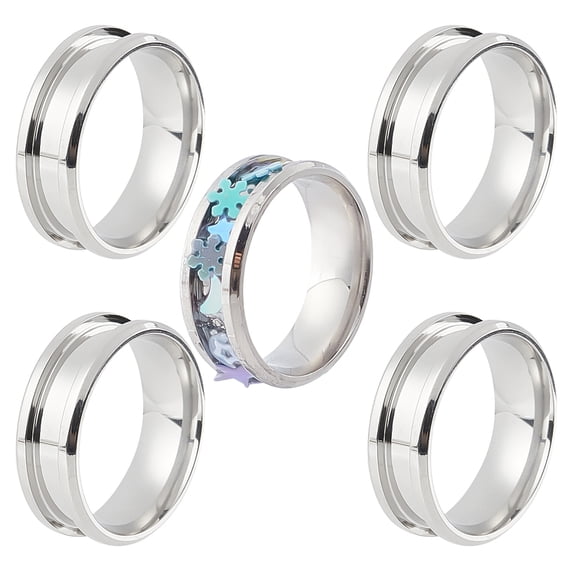 5Pcs 201 Stainless Steel Grooved Finger Ring Settings Ring Core Blank ...