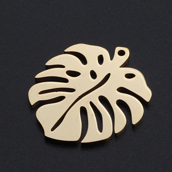 5Pcs 201 Stainless Steel Hollow Monstera Leaf Charms Pendants 24x21x1mm Metal Tropical Charms Flat Pendants With 1mm Hole