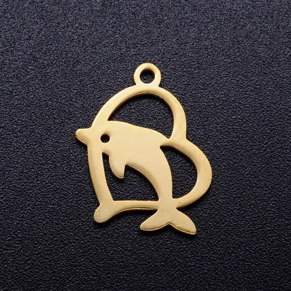 5Pcs 201 Stainless Steel Hollow Pendants Heart with Dolphin Pendant Ornament Golden Jewelry Findings for Women Birthday Festival Elegant Gifts Personalized Jewelry 18x14x1mm Hole: 1.5mm