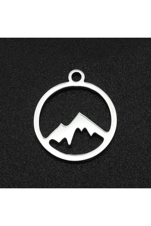 5Pcs 201 Stainless Steel Mountain Charms Hollow Ring with Mountain Pendant Charm Stainless Steel Color Jewelry Findings for Necklace Bracelet Jewelry Making 14x12x1mm Hole: 1.2mm for DIY
